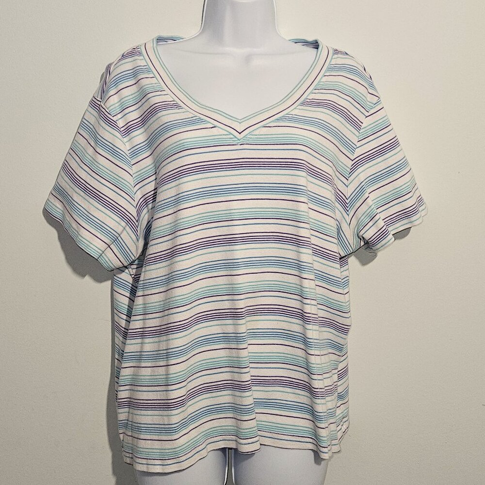 Women's Basic Edition Short Sleeved‎ V-Neck Striped Shirt Size 3X New W/O Tags
